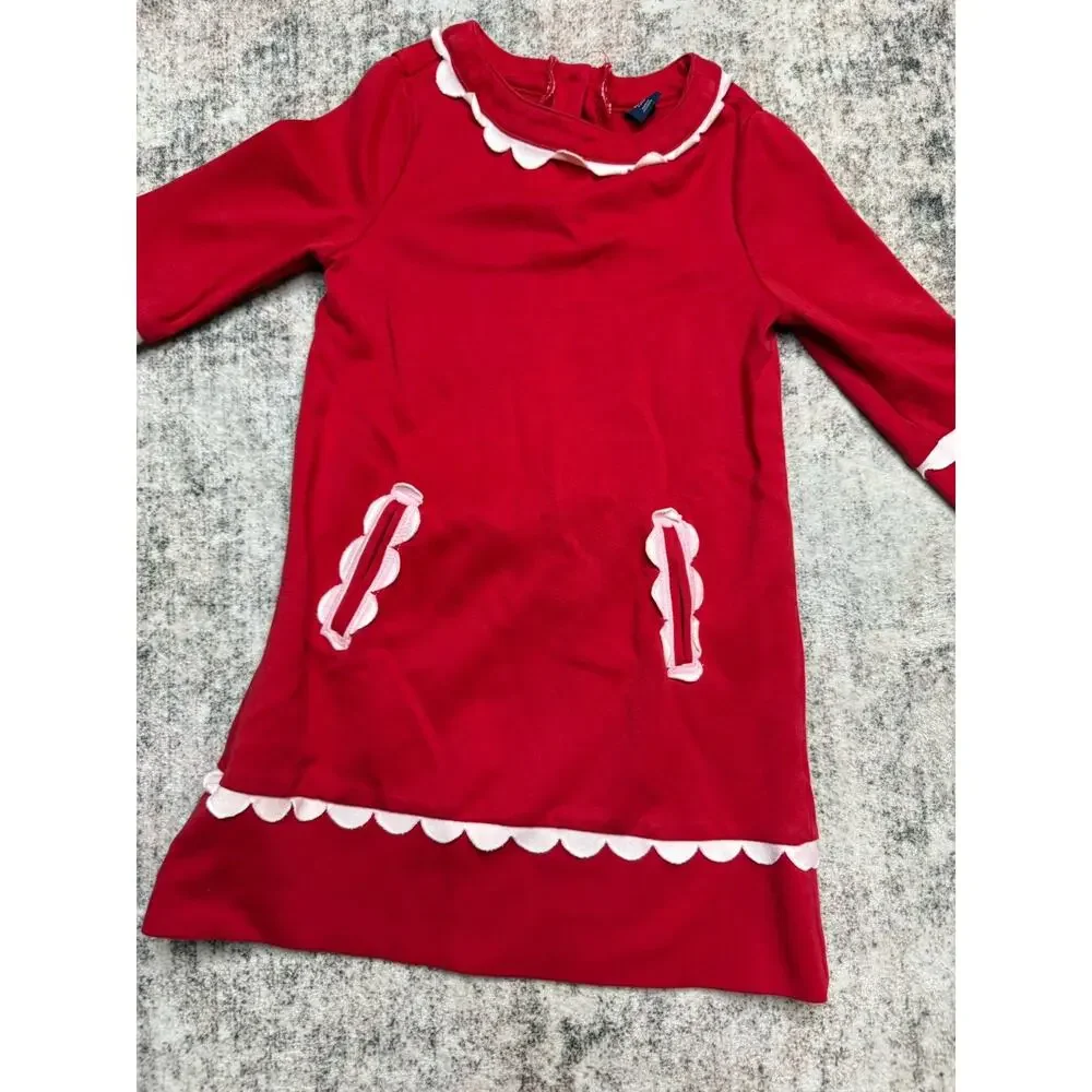 Baby Gap Dress Girls 4T Red White Scallop Long Sleeve Holidays Christmas Preppy
